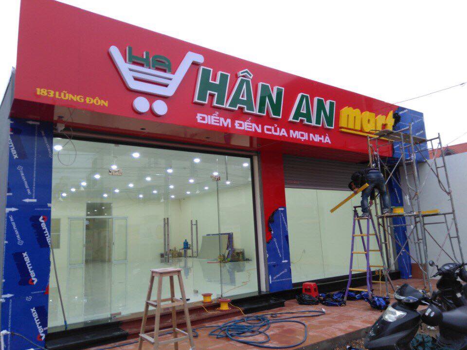 Thi công hoàn thiện biển hiệu siêu thị Hân An - Lũng Đông - Hải Phòng